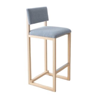 Budapest Bar Stool Teak Wood with Blue Cushion