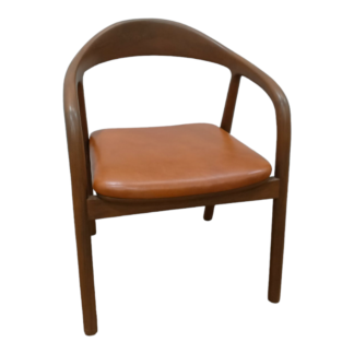 Daniella Leather Seat Dining Chair Teak Wood Dark Brown