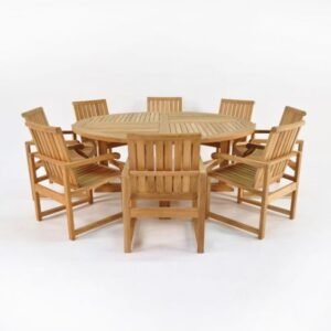 Teak Dining Set Capri Round Teak Dining Table & 8 Chairs Teak Dining Set Capri Round Teak Dining Table & 8 Chairs