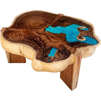 Blue Resin Coffee Table Suar Wood River Style Furniture