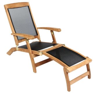 Teak and Textilene Steamer Chair Lounger