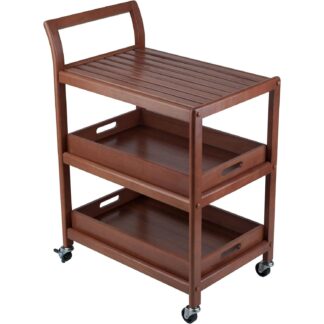 Vendra serves rectangular teak trolleys with three tiers and lockable wheels