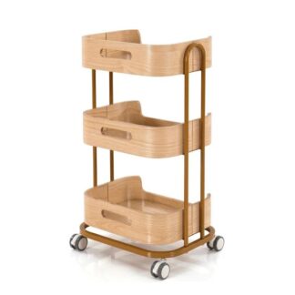 Avindro three-tier square beauty salon rolling teak trolley