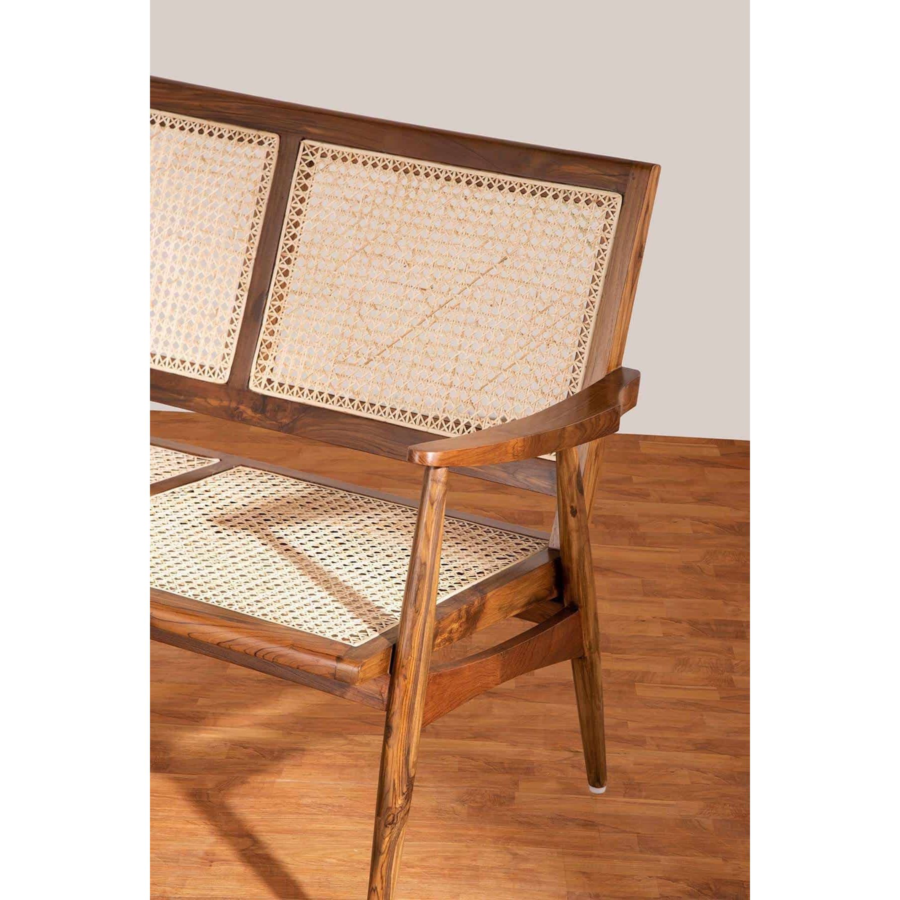 Venna teak arm bench 3 seater with seat and back made of wicker ...