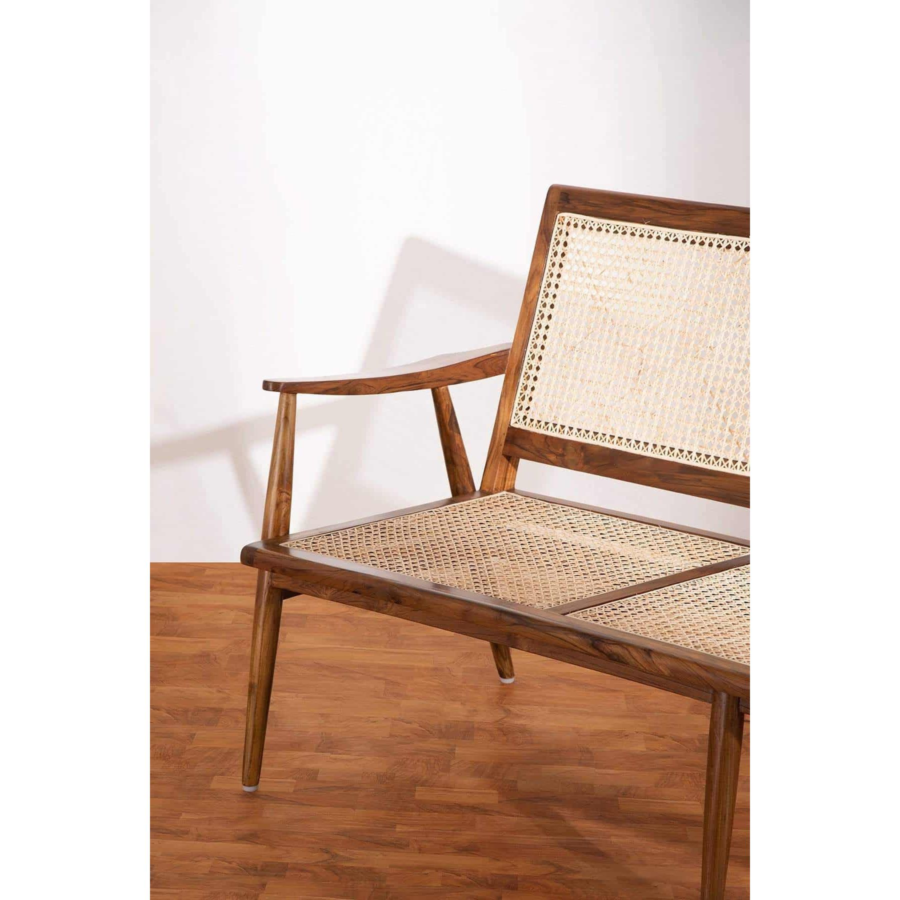 Venna teak arm bench 3 seater with seat and back made of wicker ...