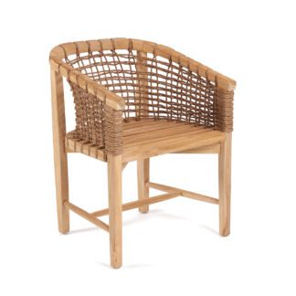 Teak dining chairs with rope backs