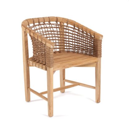 Teak dining chairs with rope backs