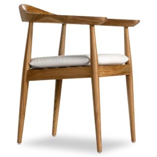 Natural Teak Outdoor Dining Chairs White Cushions