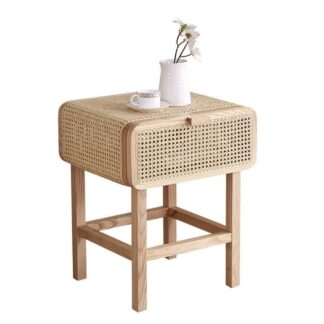 Kalingga Teak Wood  and Rattan Nightstand Modern