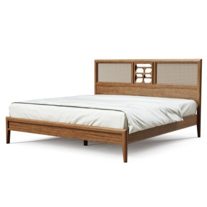 Bed Modern Teak With Combination Rattan Head Board