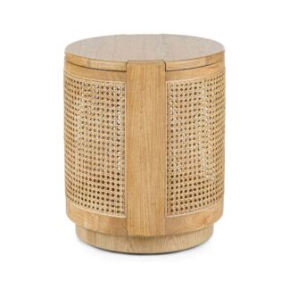 Table Side Rounded and Rattan Hueng Teak Wood