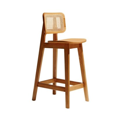 Best Seller Bar Stool With Rattan Backrest Teak Wood