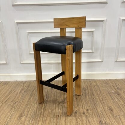 Barstool Mihama Teak Wood and Seater Leather