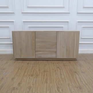 Cabinet Teak Wood 3 Drawer 2 Door Soft Grey