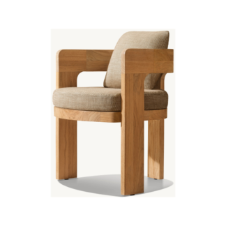 Teak Wood Upholstered Dining Armchair with Soft Cushion for Comfort