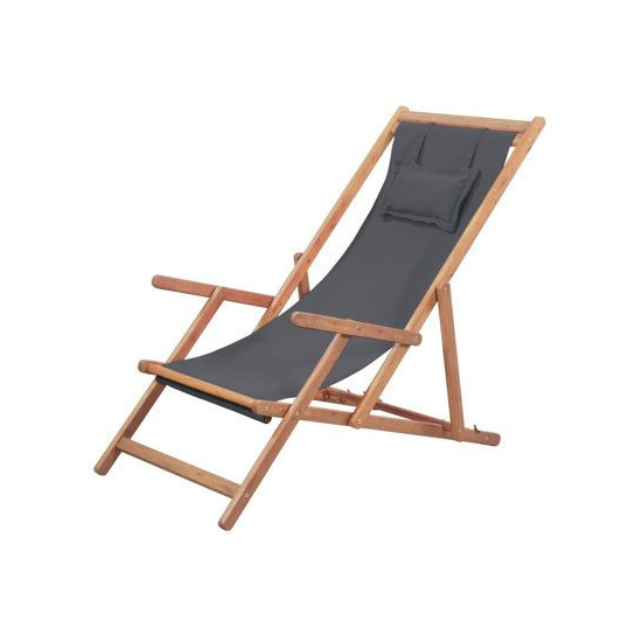 Adjustable Wooden Folding Beach Lounge Chair with Fabric Sling