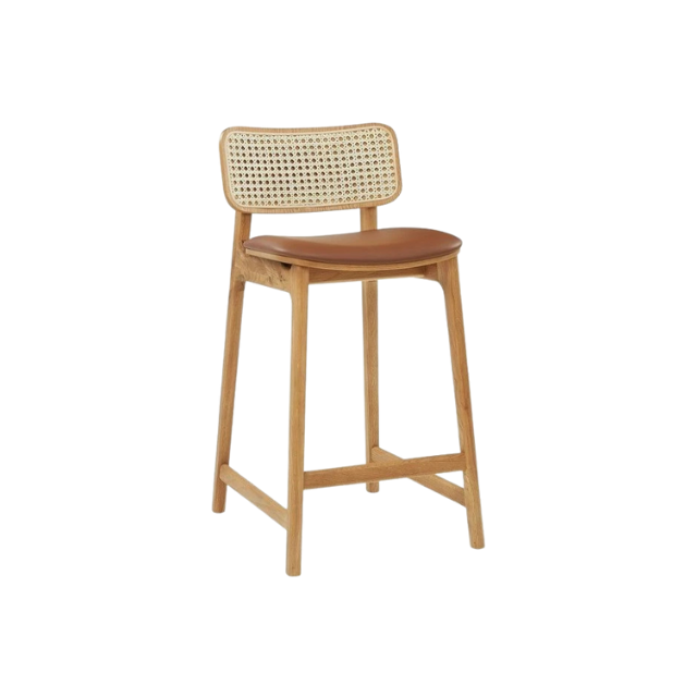 Cane Mesh Teak Garden Bar Chair