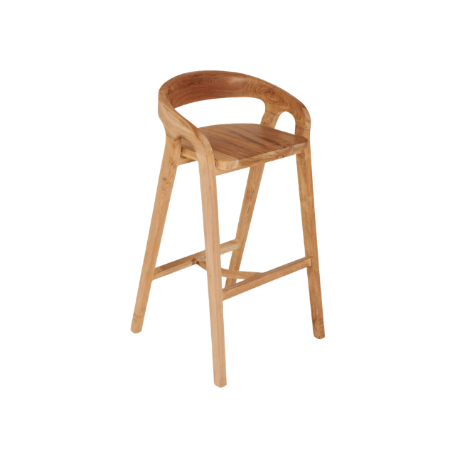 Classic Curved Back Teak Bar Stool