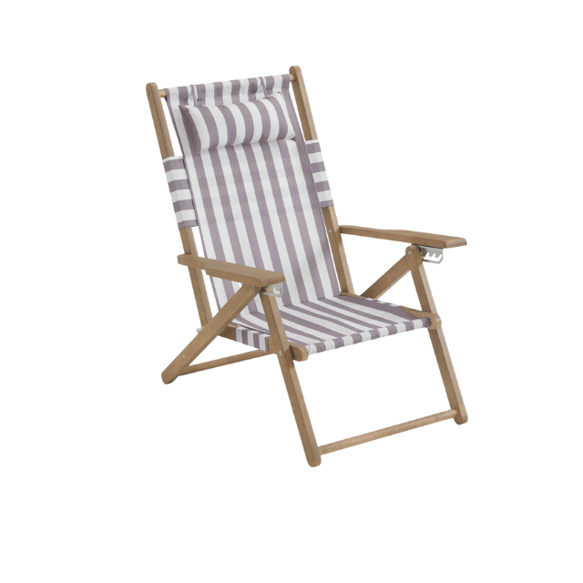 Classic Wooden Folding Beach Chair with Striped Fabric Seat