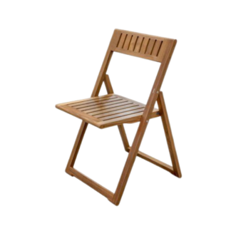 Modern Solid Teak Folding Chair with Vertical Slatted Backrest