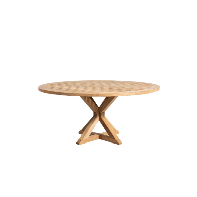 Sleek X Pedestal Teak Round Garden Table