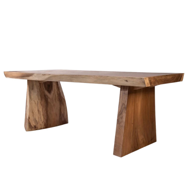 Solid Wood Slab Dining Table with Wide-Base Trapezoid Legs