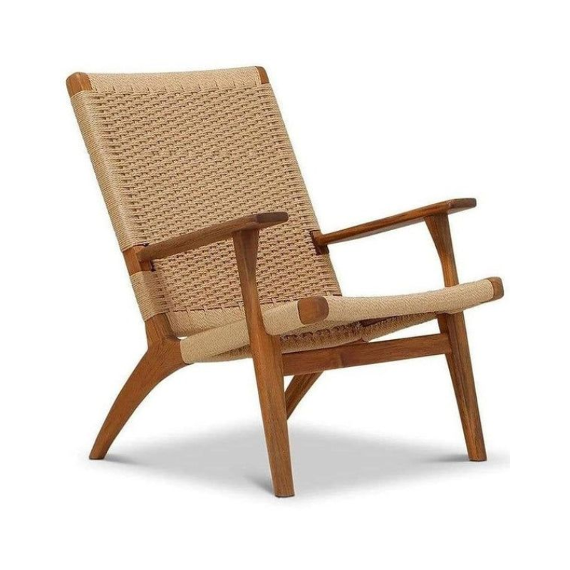 danish modernisn teak relaxing chair with woven papercord backrest & seat