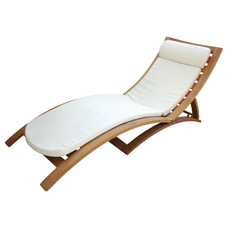 modern bentwood crescent teak sun lounger with cushion